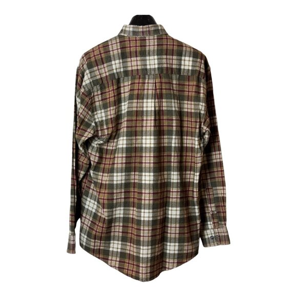 NEW Thunder Olive Green & Red Plaid Button Down Flannel Long Sleeve Shirt Medium - Picture 2 of 5